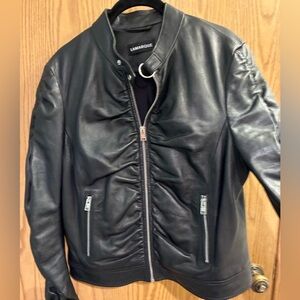Lamarque Leather Ruched Zip up Jacket